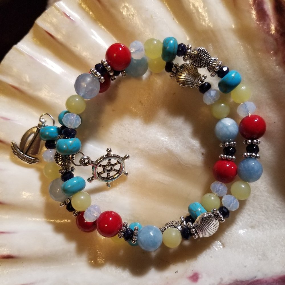 Multistone Nautical Wire Wrap Bracelet